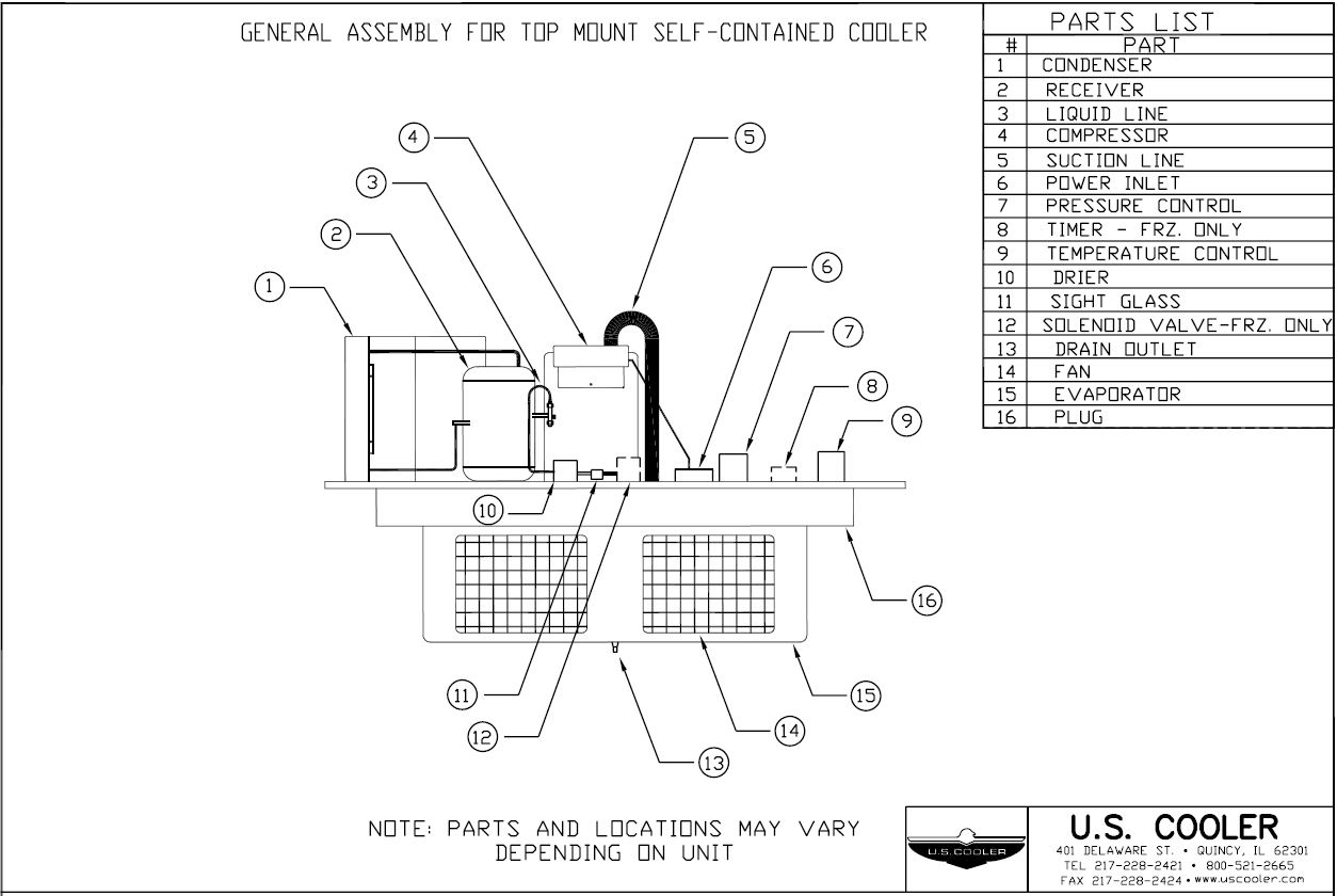 General Assembly for Top Mount Self-Contained Cooler